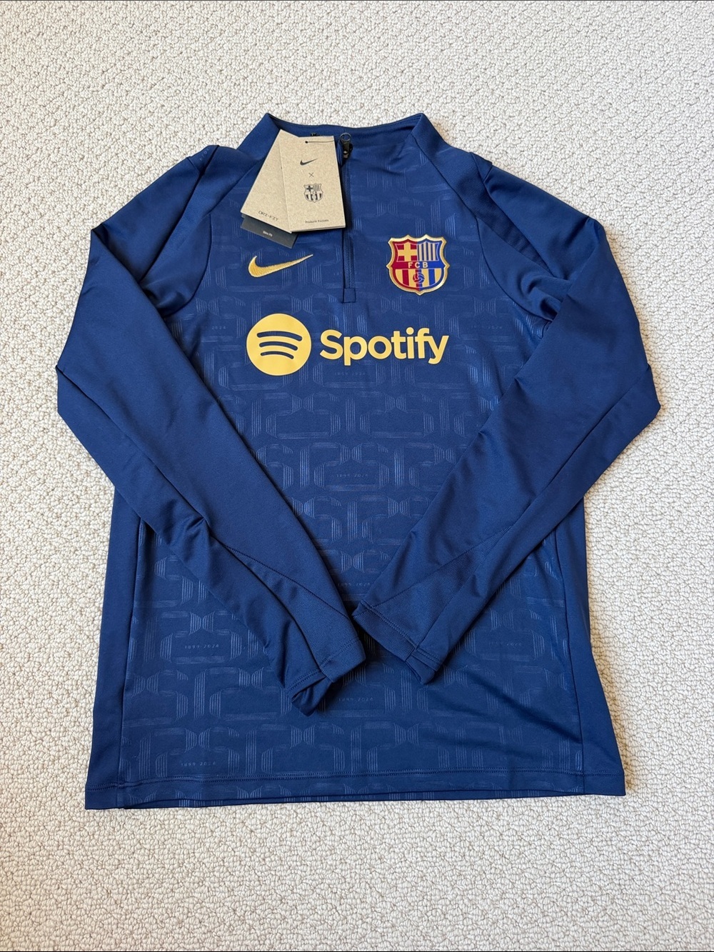 Nike Kids' Navy Long-Sleeve FC Barcelona Training Top with Yellow Accents